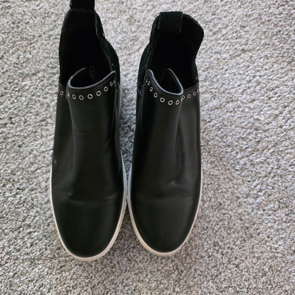 Chelsea & Violet Black High-Top Slip-On Sneakers with Silver Eyelets